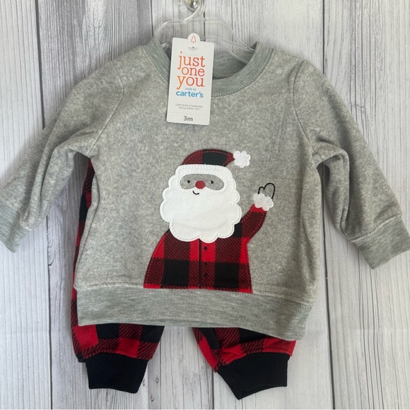 NEW! Carter's Christmas santa 2 piece buffalo checkered top and bottom 3 months - Picture 2 of 3